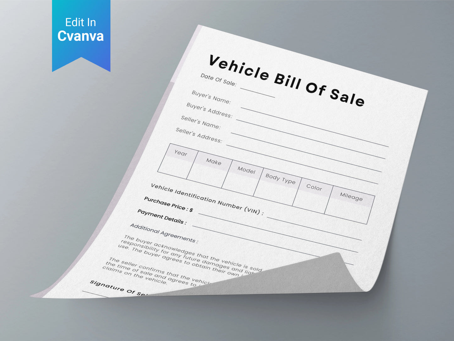 Bill of Sale for Car