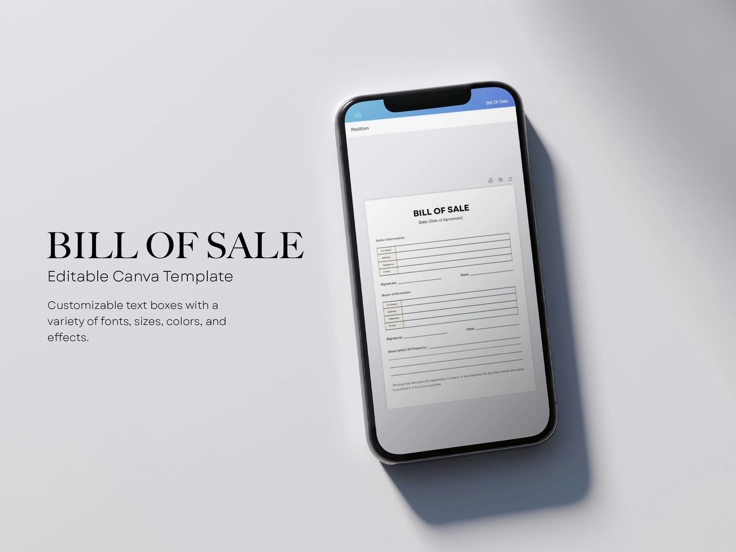 Vehicle Bill of Sale, Car Sale Form, Sale Document Receipt
