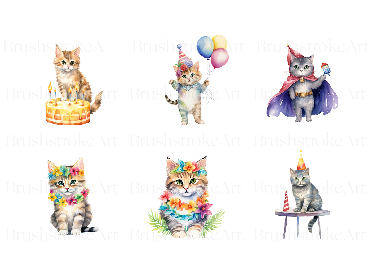 Cat Birthday Clipart, Cat Party Invitation, Birthday Cats