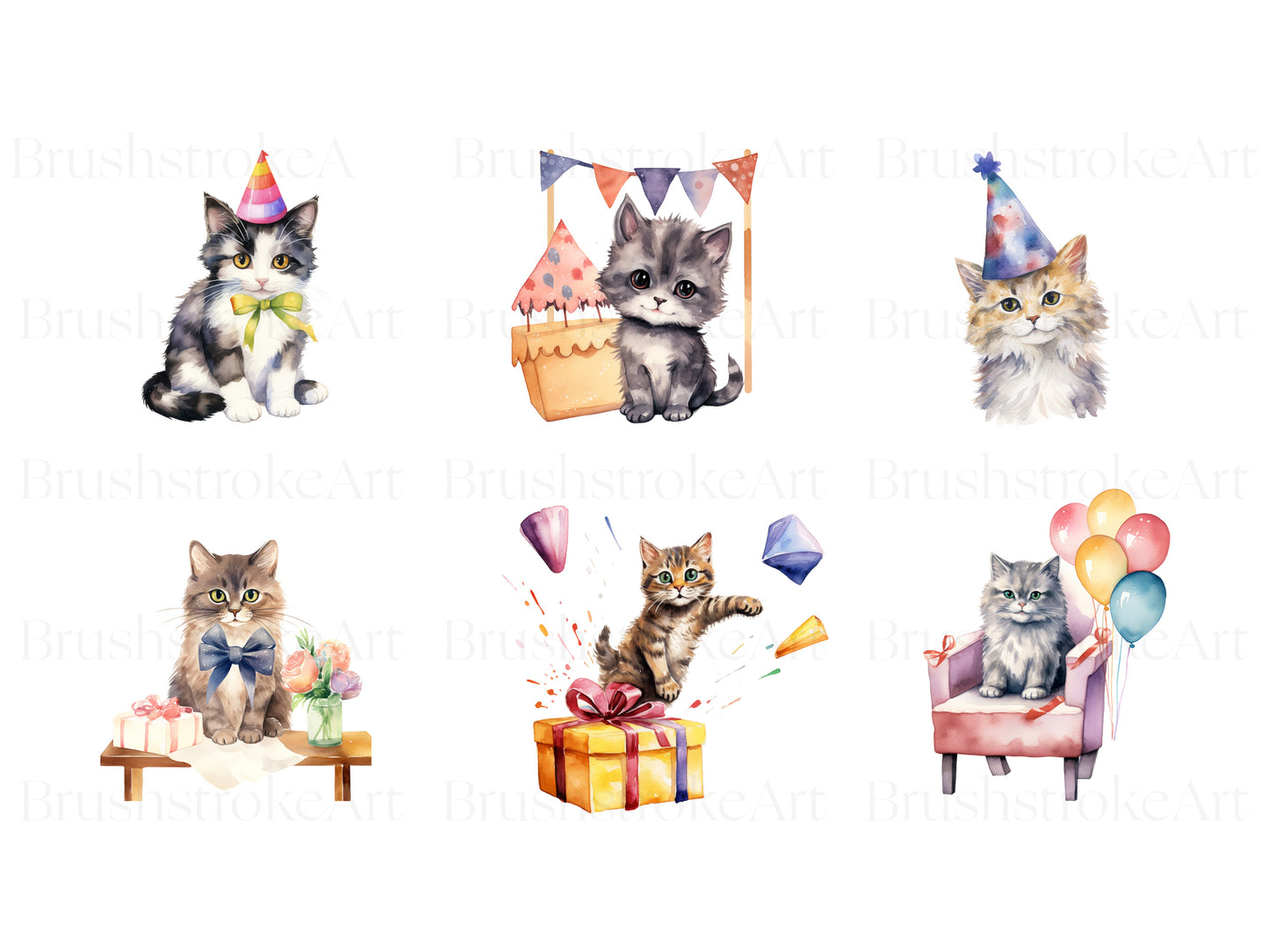Cat Birthday Clipart, Cat Party Invitation, Birthday Cats