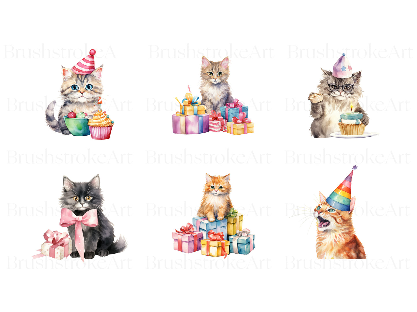 Cat Birthday Clipart, Cat Party Invitation, Birthday Cats