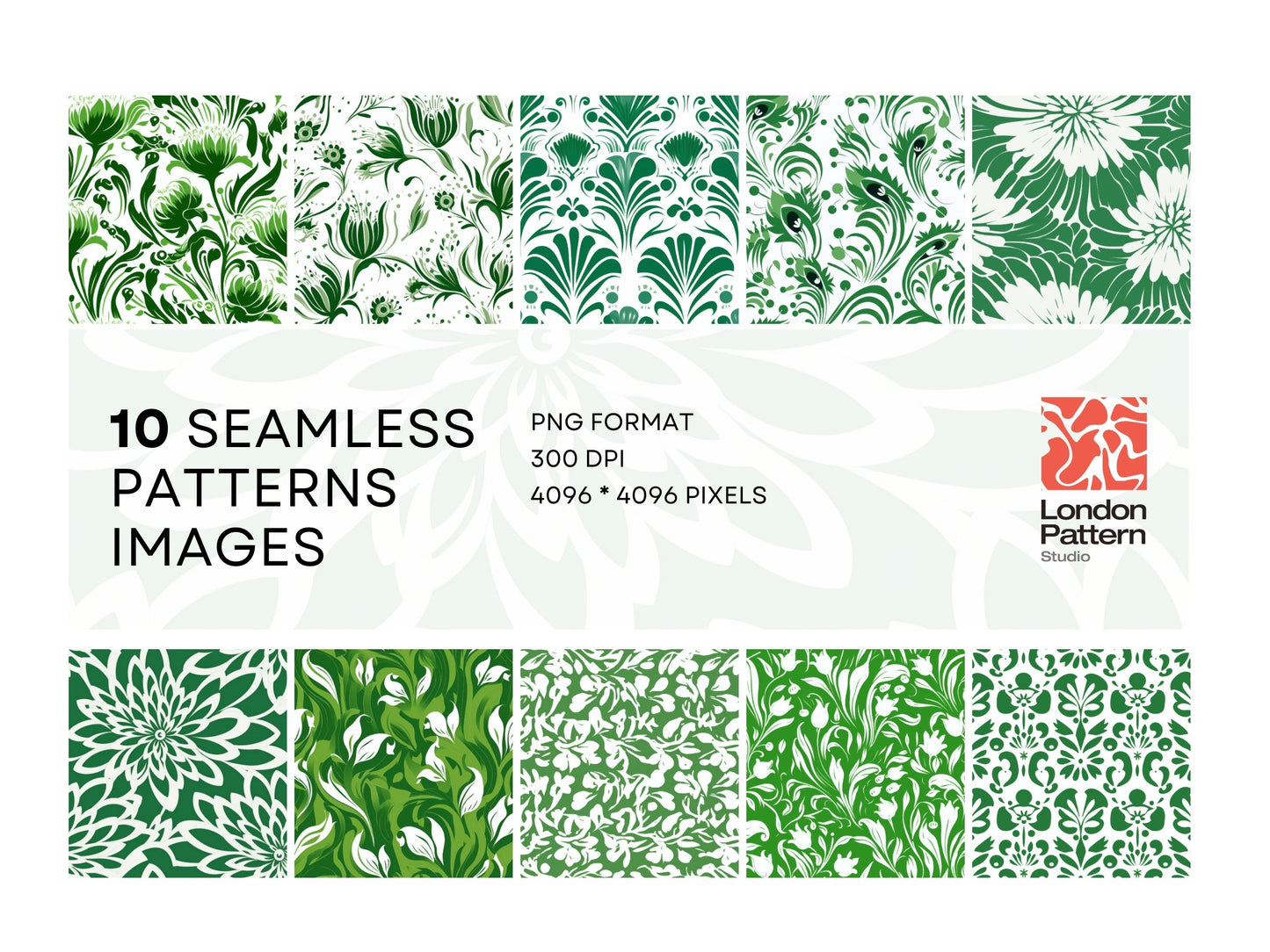 Green and white seamless pattern