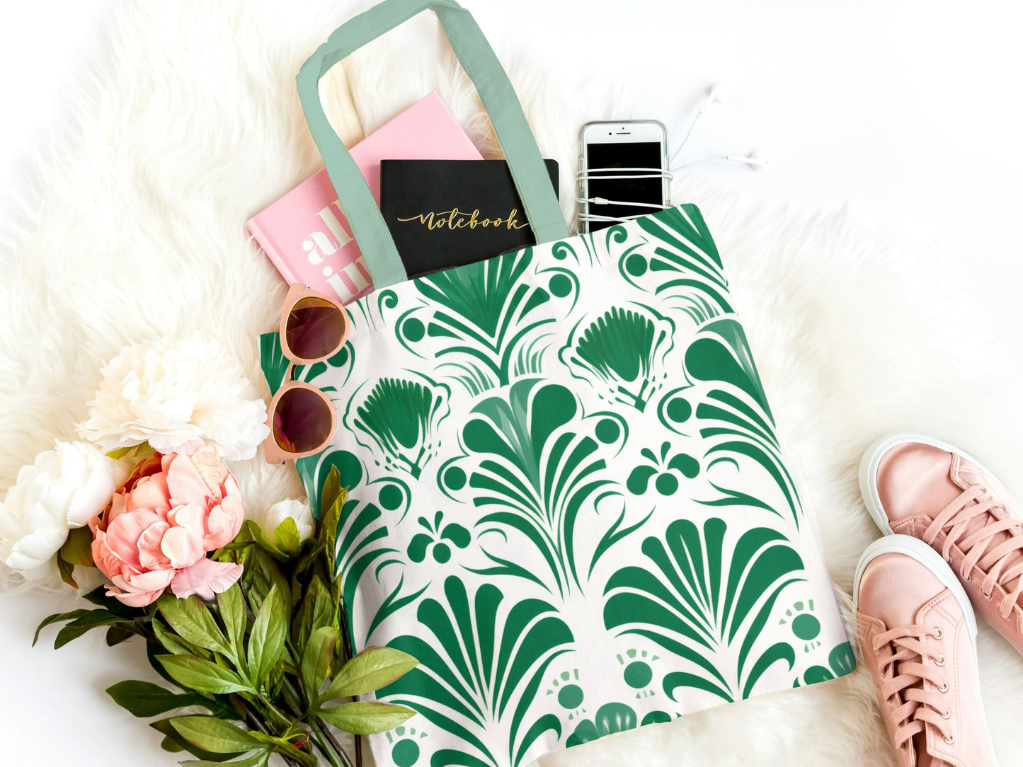 Green ink floral stencil
