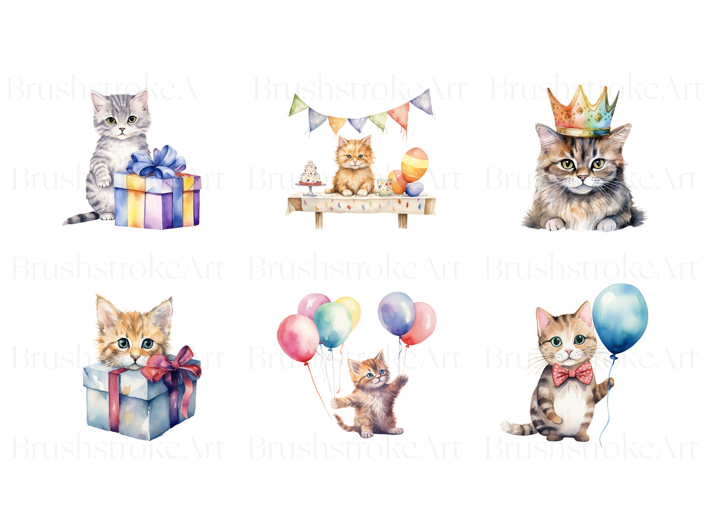 Cat Birthday Clipart, Cat Party Invitation, Birthday Cats