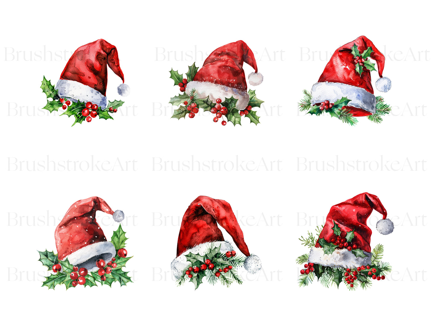 Watercolor Santa Hat Clipart, Red Santa Hat, Christmas Gift
