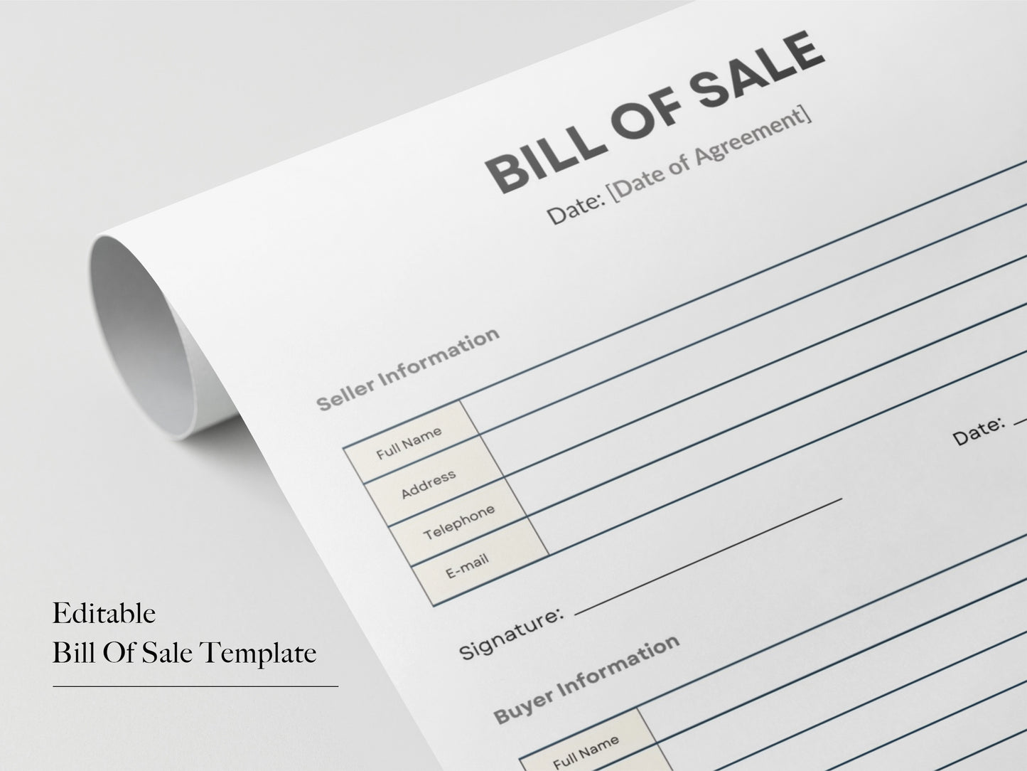 Vehicle Bill of Sale, Car Sale Form, Sale Document Receipt