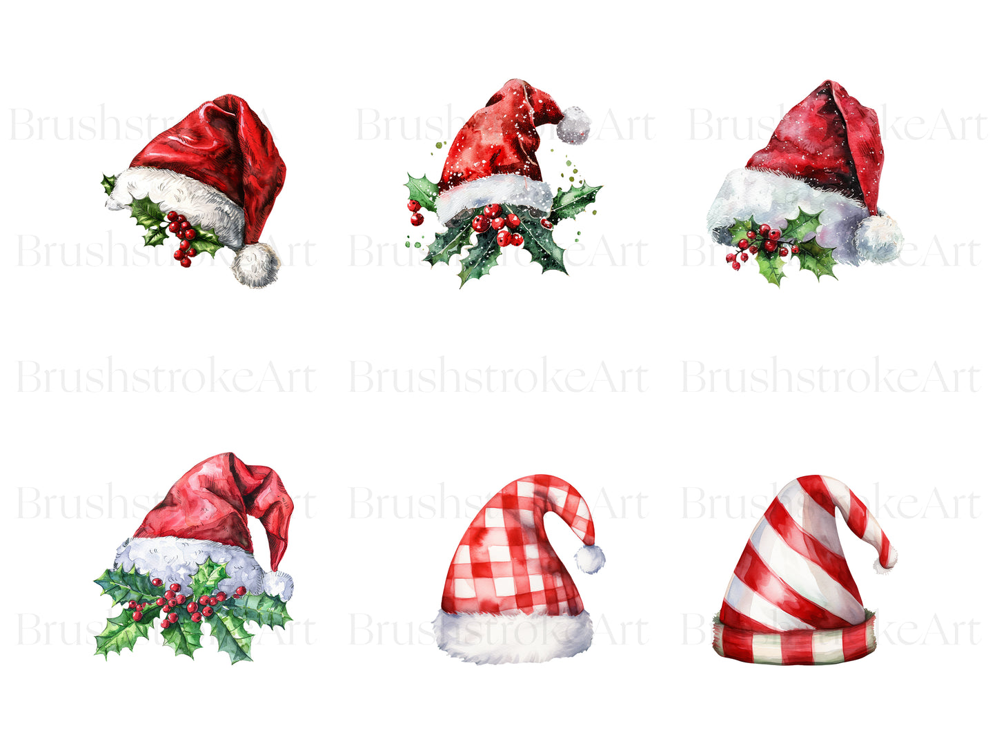 Watercolor Santa Hat Clipart, Red Santa Hat, Christmas Gift