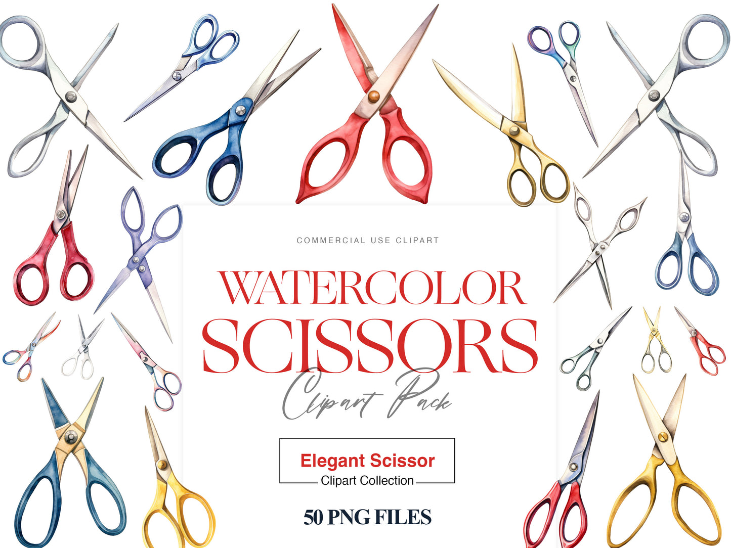 Watercolor Scissors Clipart, Vintage Scissors, Scissors Art