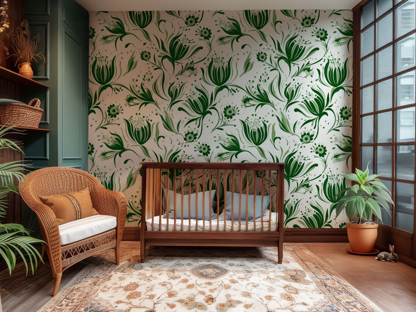 Screen print floral wallpaper