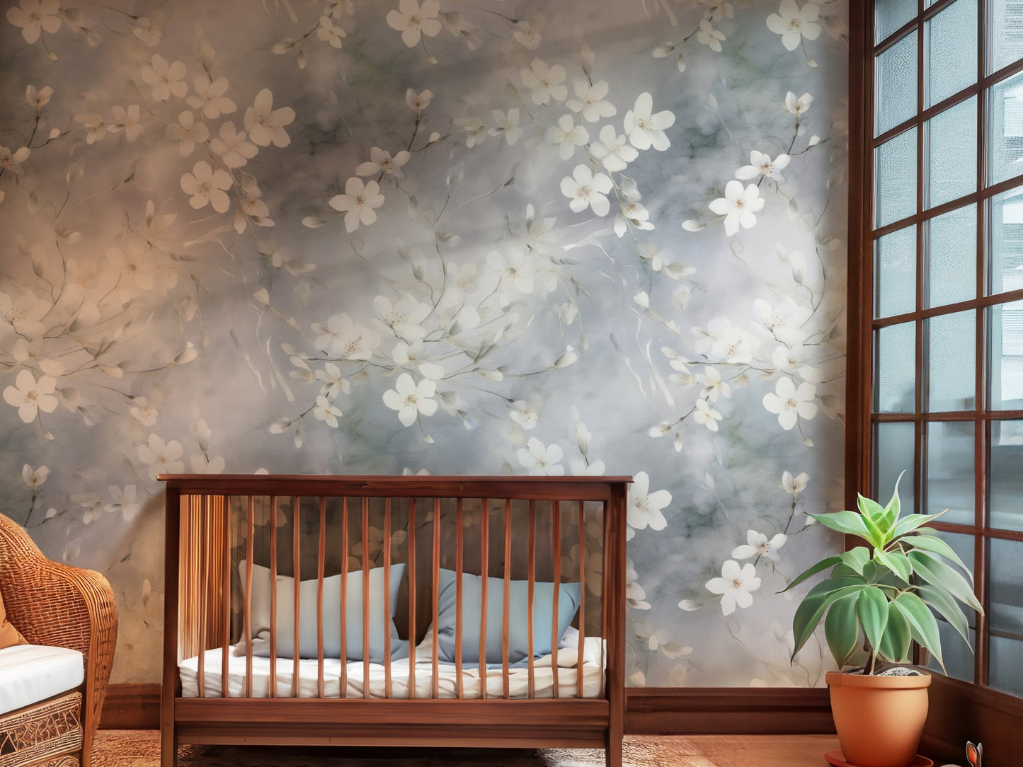 Soft white silver flowers pattern