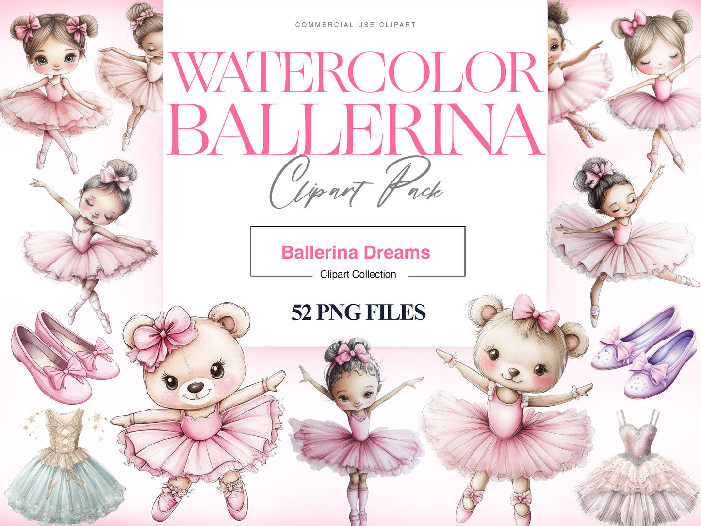 Watercolor Ballerina Clipart, Ballet, Cute Ballerina