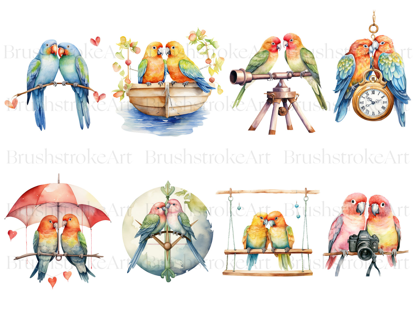 Watercolor Love birds