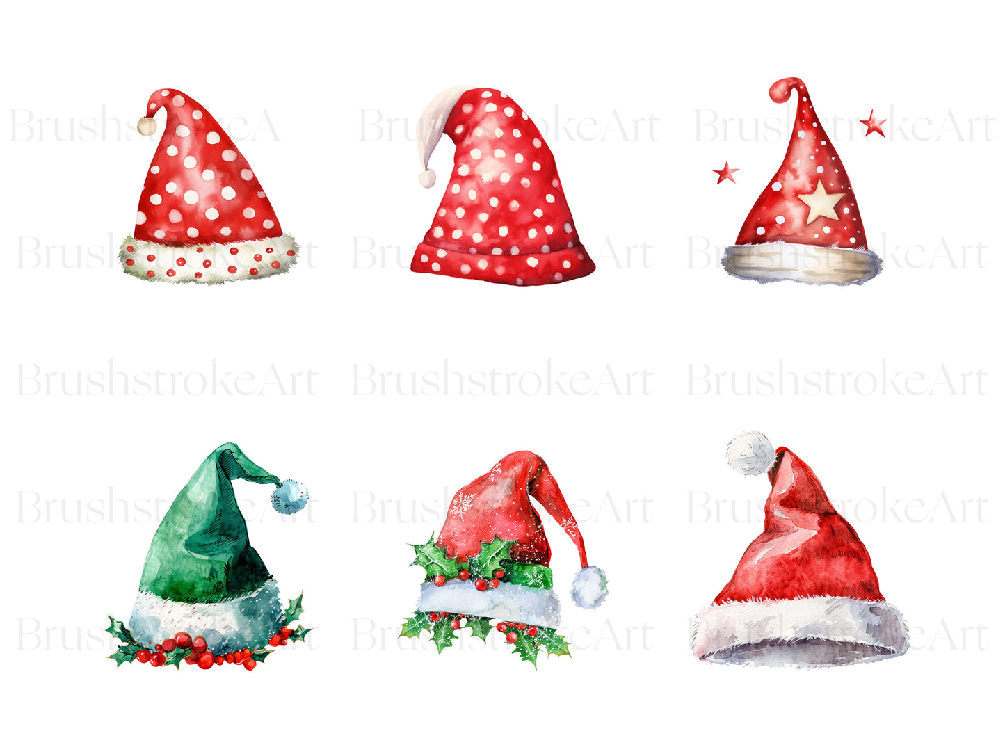 Watercolor Santa Hat Clipart, Red Santa Hat, Christmas Gift