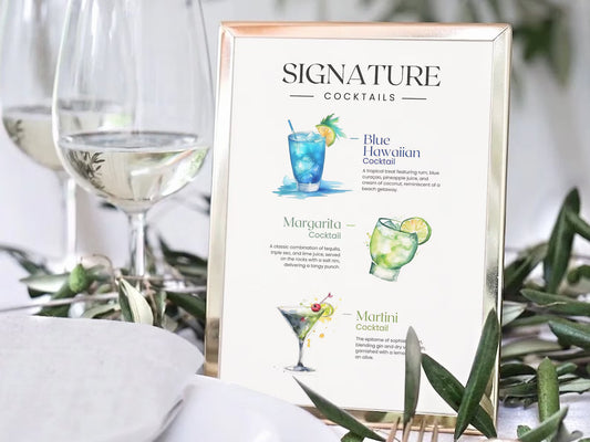 How to create a signature cocktail menu for a wedding?