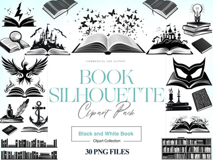 Magic Book Silhouette Clipart, Book of Magic, Open Book PNG