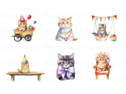 Cat Birthday Clipart, Cat Party Invitation, Birthday Cats