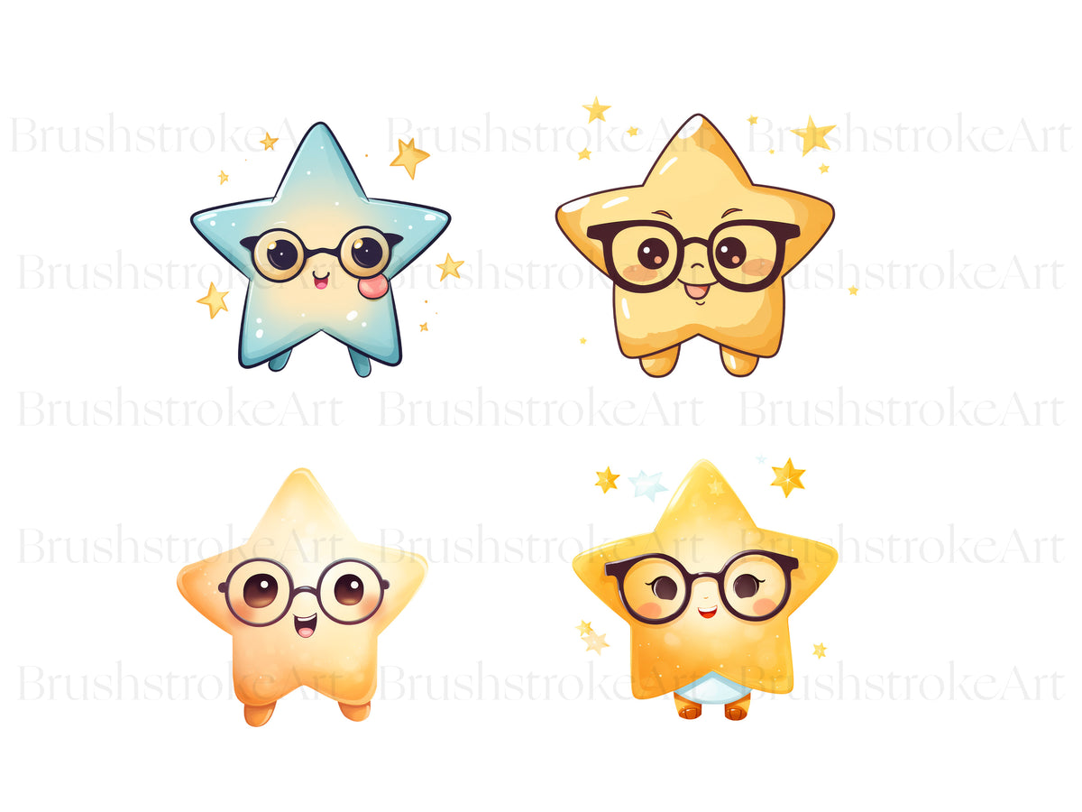 Chibi Star Rounded Kawaii Stars Clipart, Chibi Star, Colorful, Rainbow Stars – Clipartset