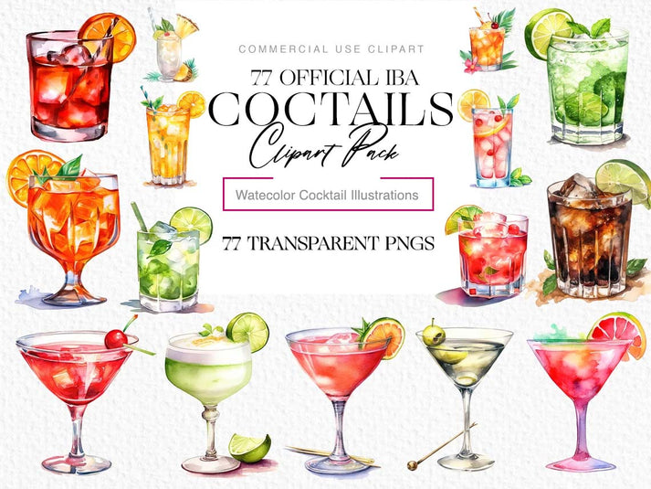 77 Cocktail Clipart, Drinks Illustration, Signature Drink Menu, Cockta ...
