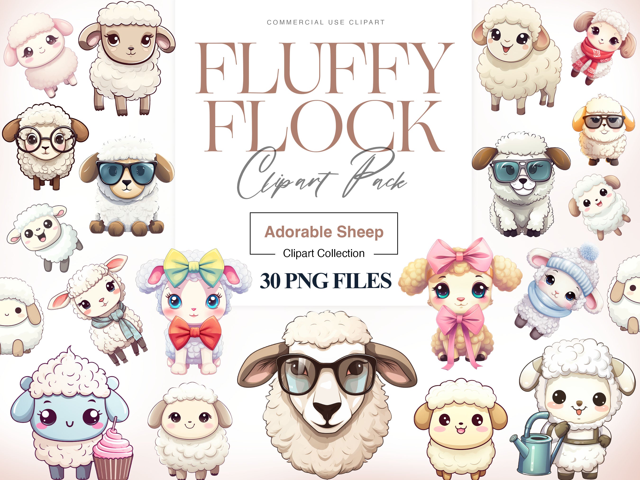 Cute Sheep Clipart, Baby Sheep, Fluffy Sheep, Cute Lamb PNG – Clipartset