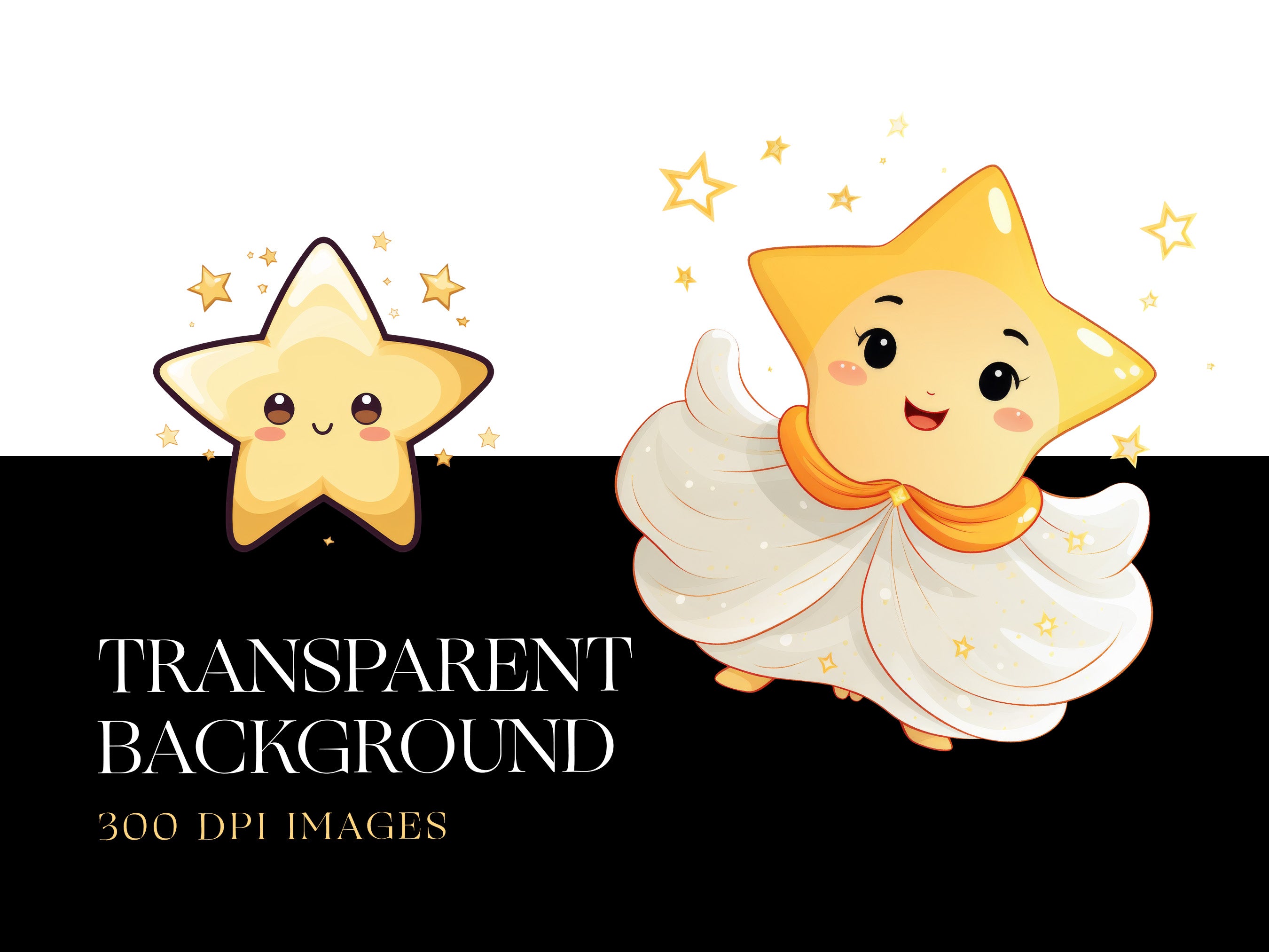 Chibi Star Rounded Kawaii Stars Clipart, Chibi Star, Colorful, Rainbow Stars – Clipartset