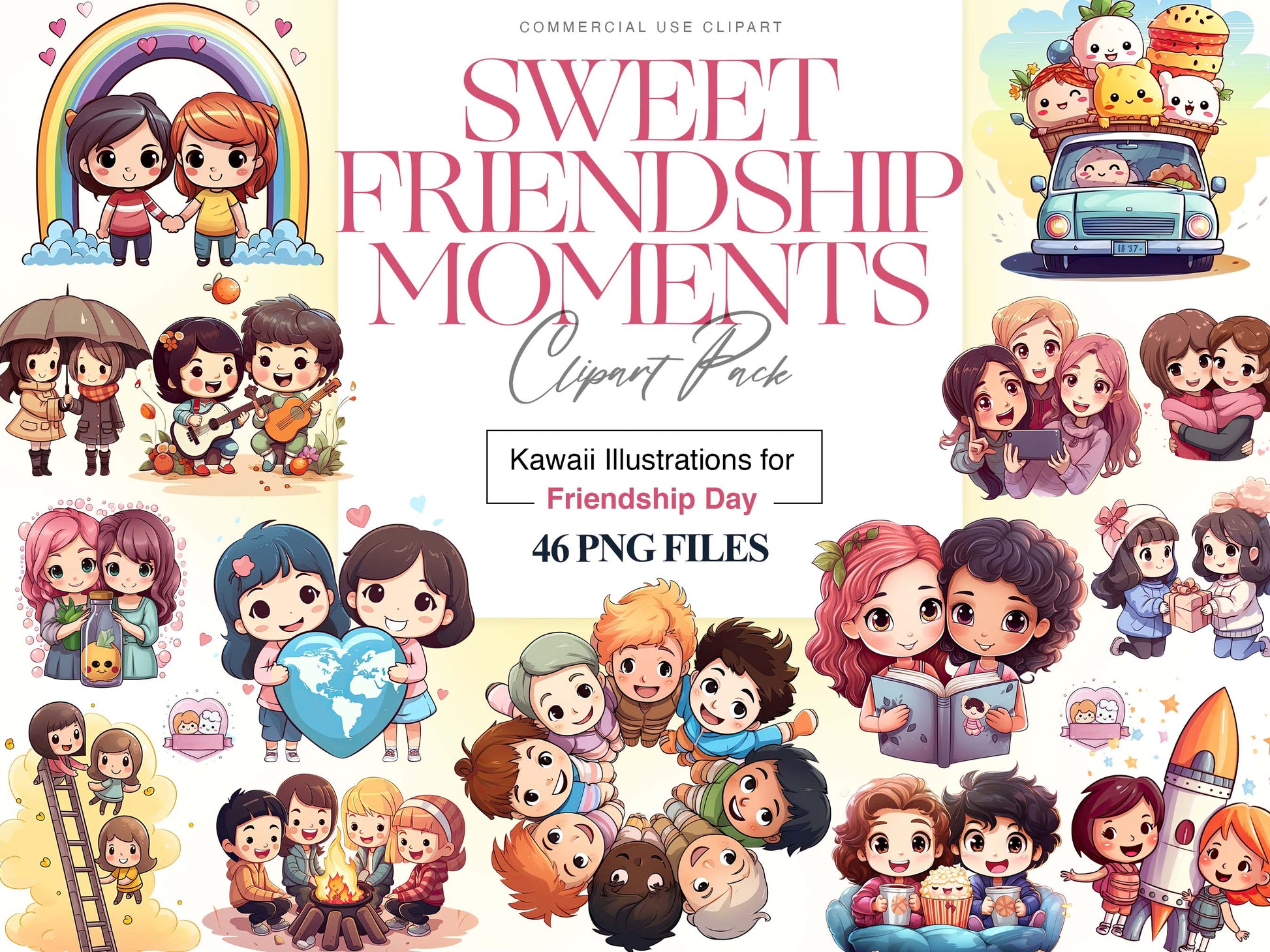 Watercolor Friendship Clipart, Best Friends, BFF, Friendship Day