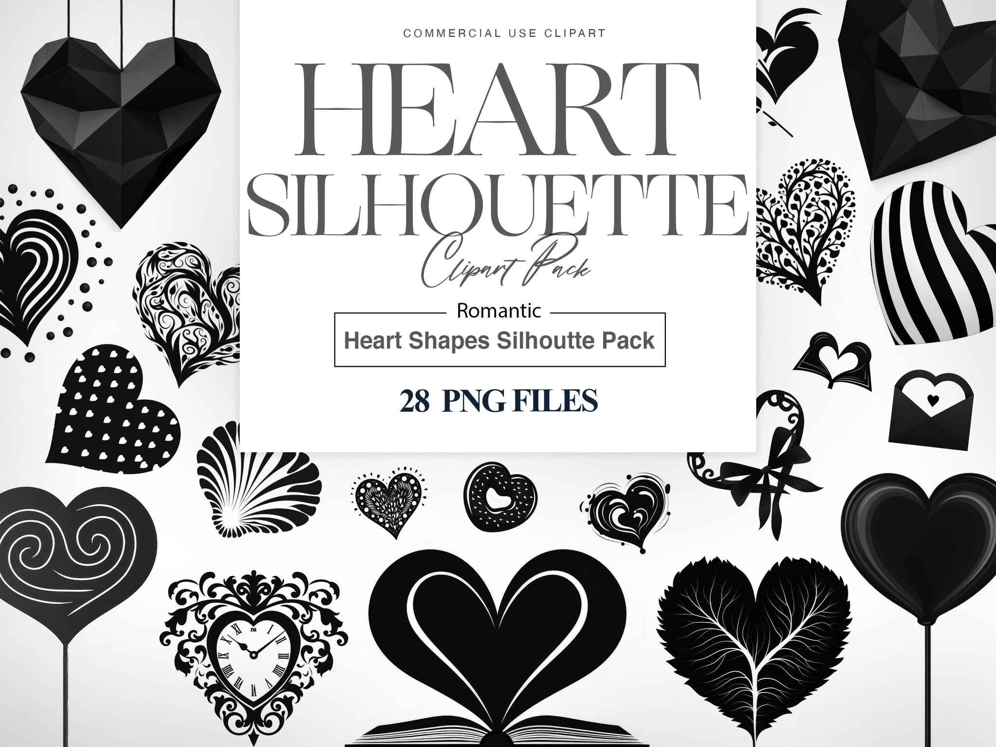 Heart Silhouette Clipart, Valentines Day, Floral Heart PNG – Clipartset