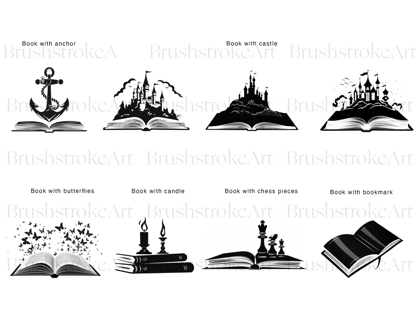 Magic Book Silhouette Clipart, Book of Magic, Open Book PNG