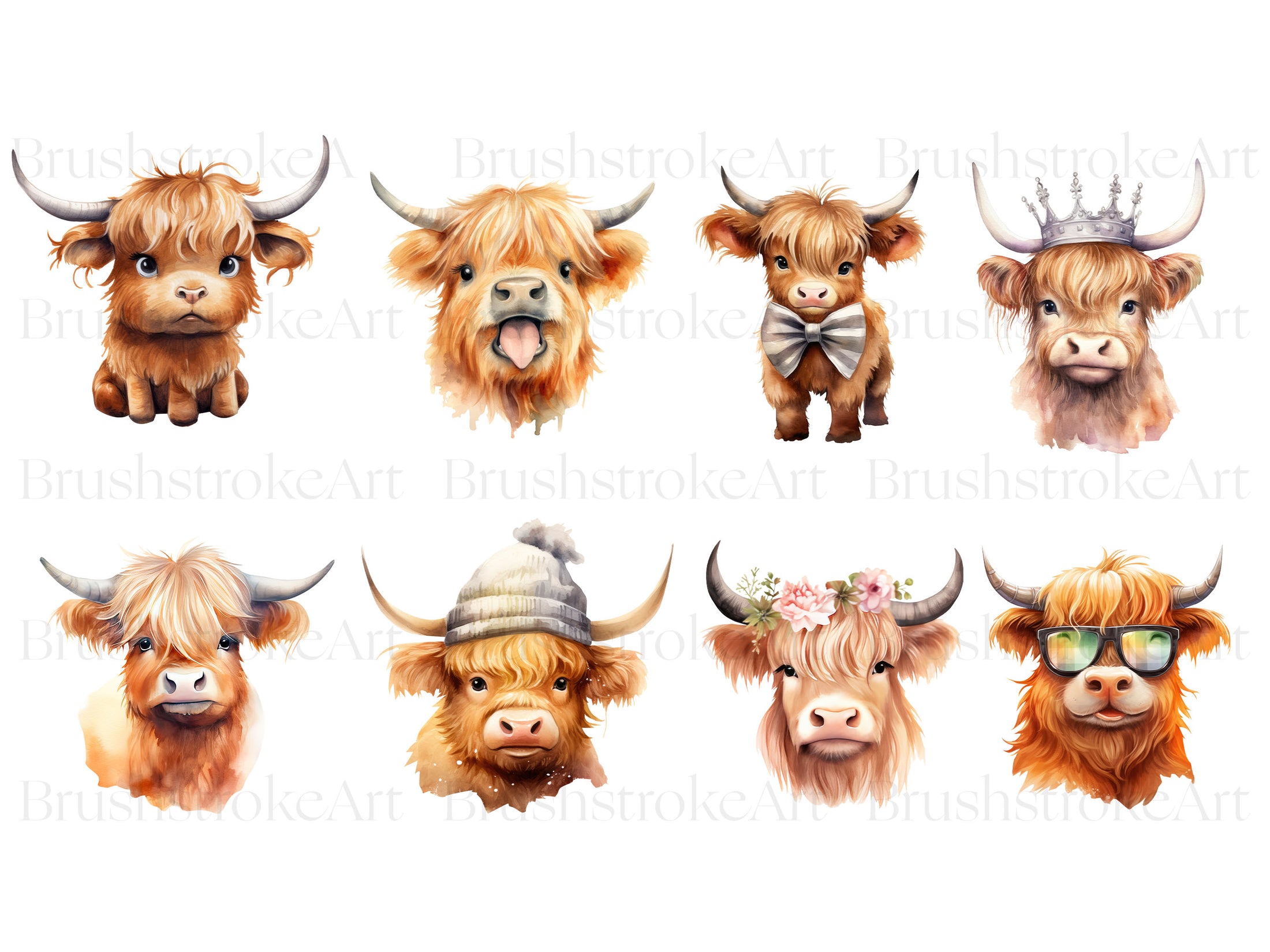Watercolor Cow Clipart, Cute Cow PNG, Cattle PNG, Floral Cow – Clipartset