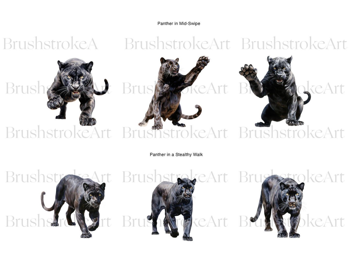 Watercolor Panther Clipart, Big Cat, Black Panther Wall Art