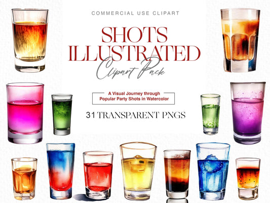 Watercolor Shots Clipart, Alcoholic Drink, Party Shots PNG