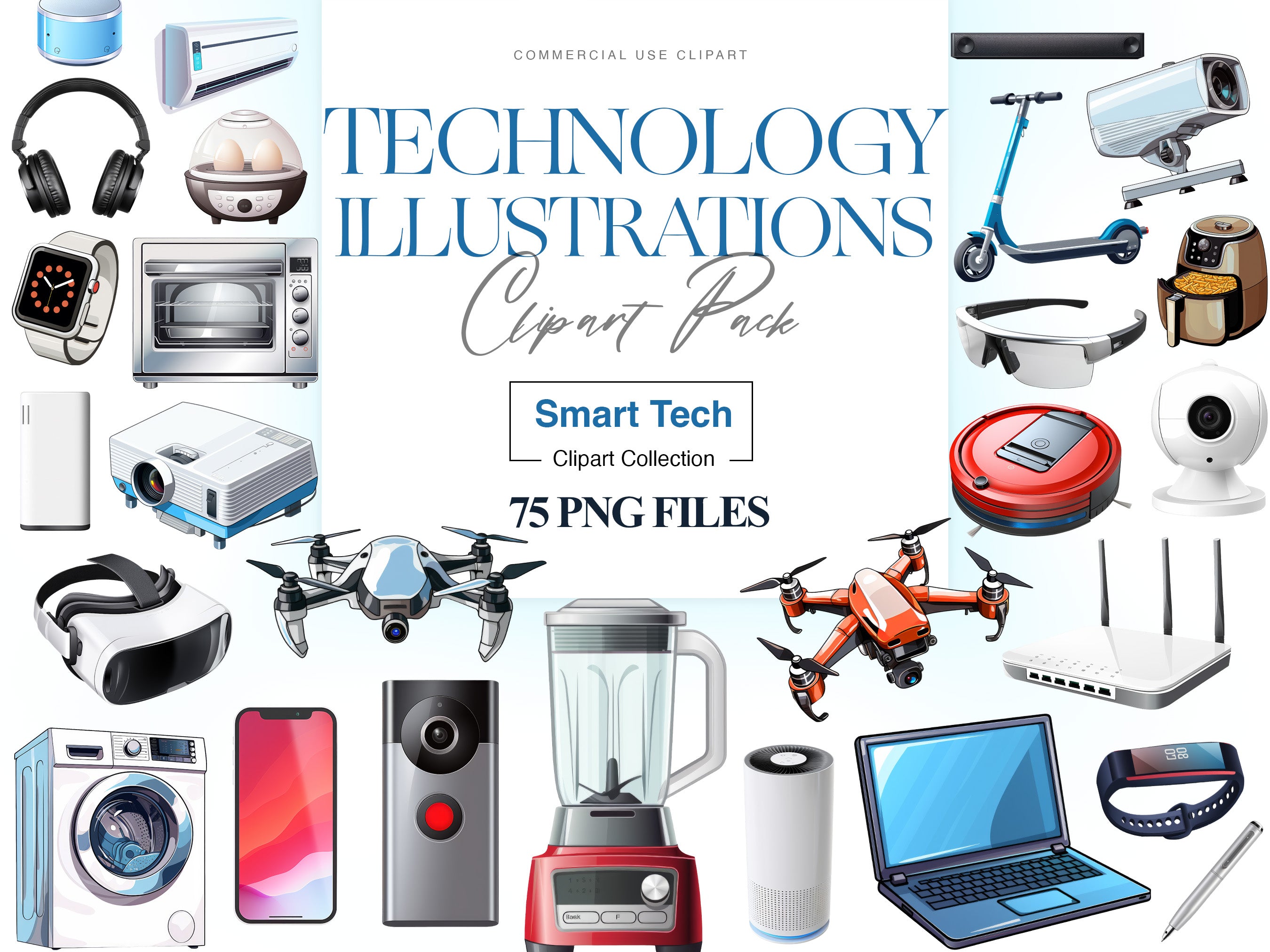 Technology Clipart, Smartphone, Headphone PNG, Tech, Laptop – Clipartset