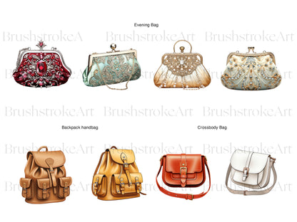 Handbag Clipart, Floral Purse, Vintage Handbag, Luxury Bag