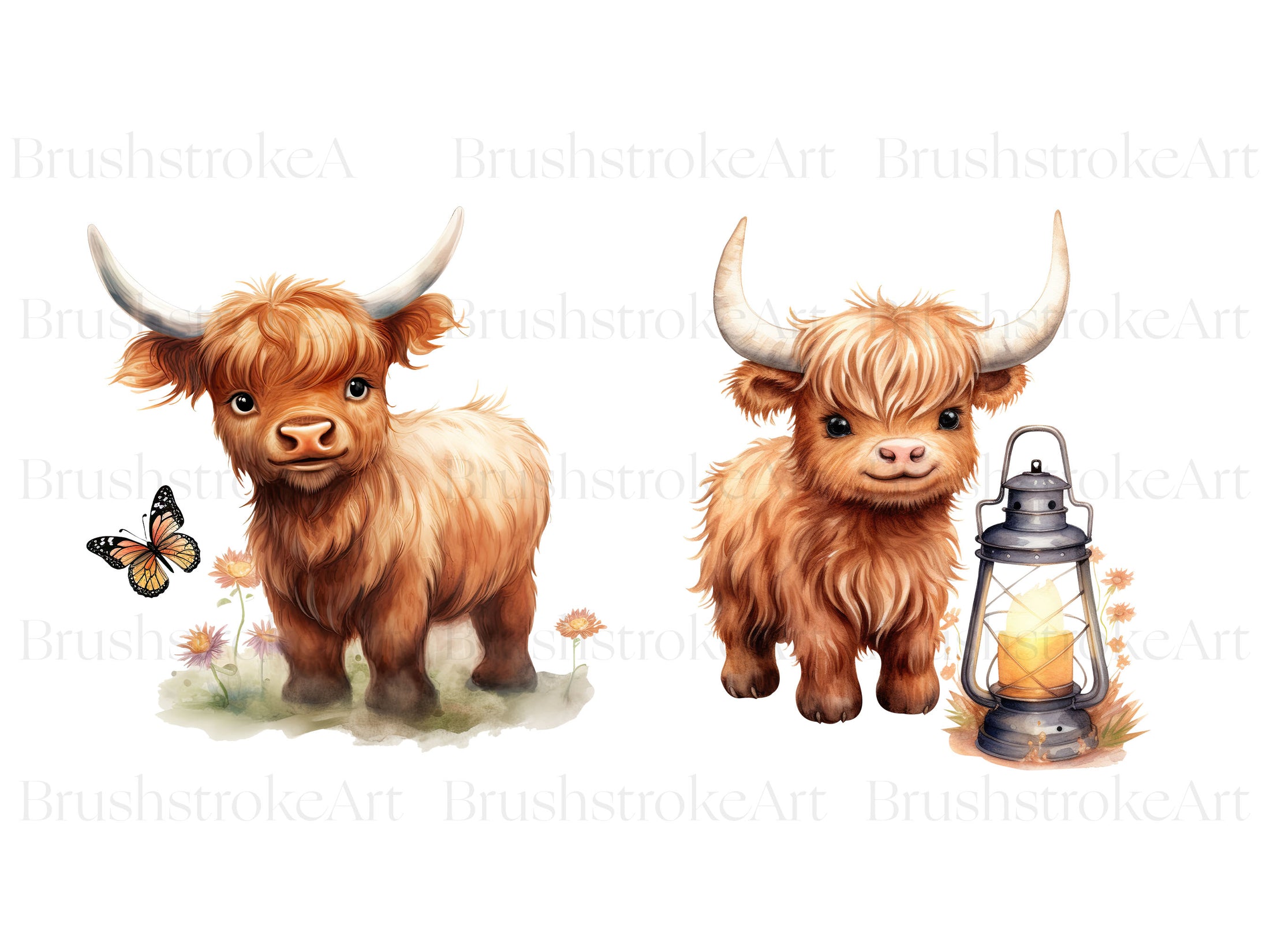 Watercolor Cow Clipart, Cute Cow PNG, Cattle PNG, Floral Cow – Clipartset
