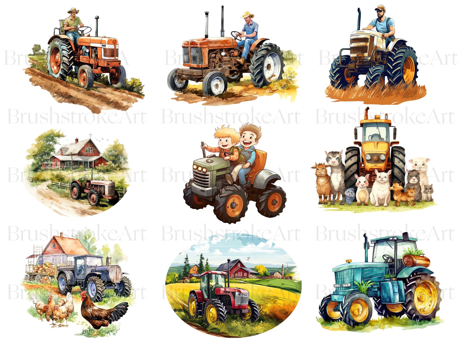 Watercolor Tractors